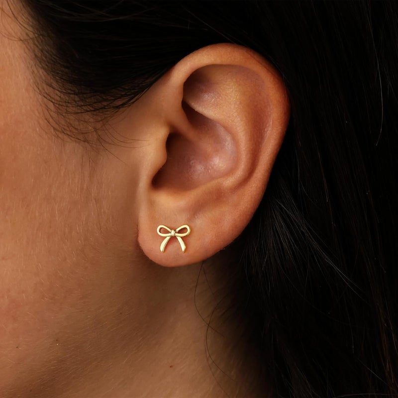 JIAOGE Valentines Day Gifts for Her Kids Teen Girls - Gold Bow Earrings for Women Jewelry Huggie Hoop Stud Earrings Hypoallergenic CZ Pearl Drop Bow Earring Gifts for Girls Wedding Birthday Gifts - Image 2